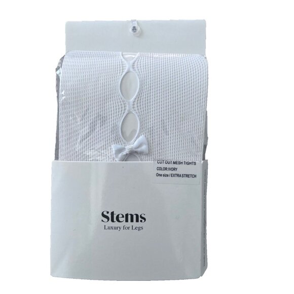 Stems Cut Out Mesh Tights Bow Tie White ( O/S ) - Picture 3 of 4